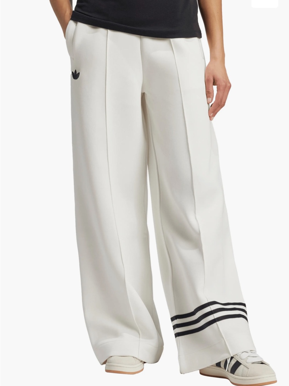 adidas Originals Cream Wide-Leg Track Pants with Black Stripe